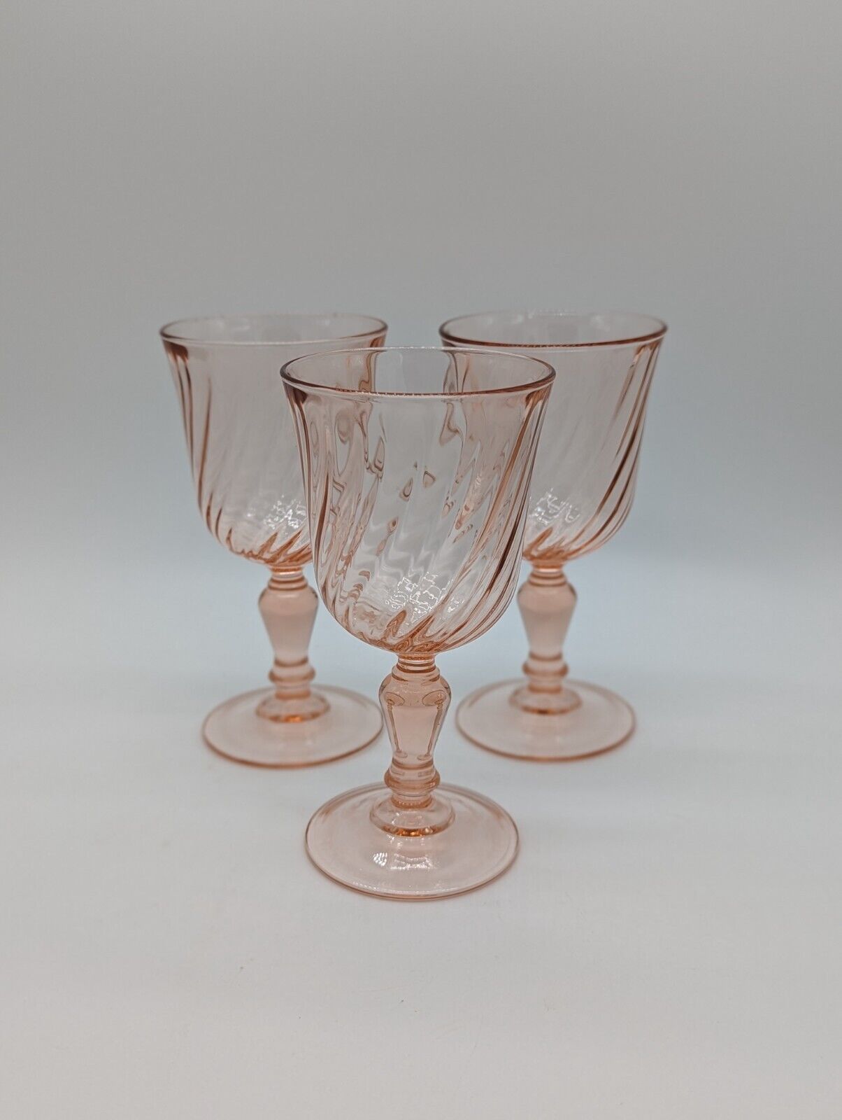 Vintage Cristal D'Arques-Durand Rosaline Pink Swirl Water Goblets Wine Glasses