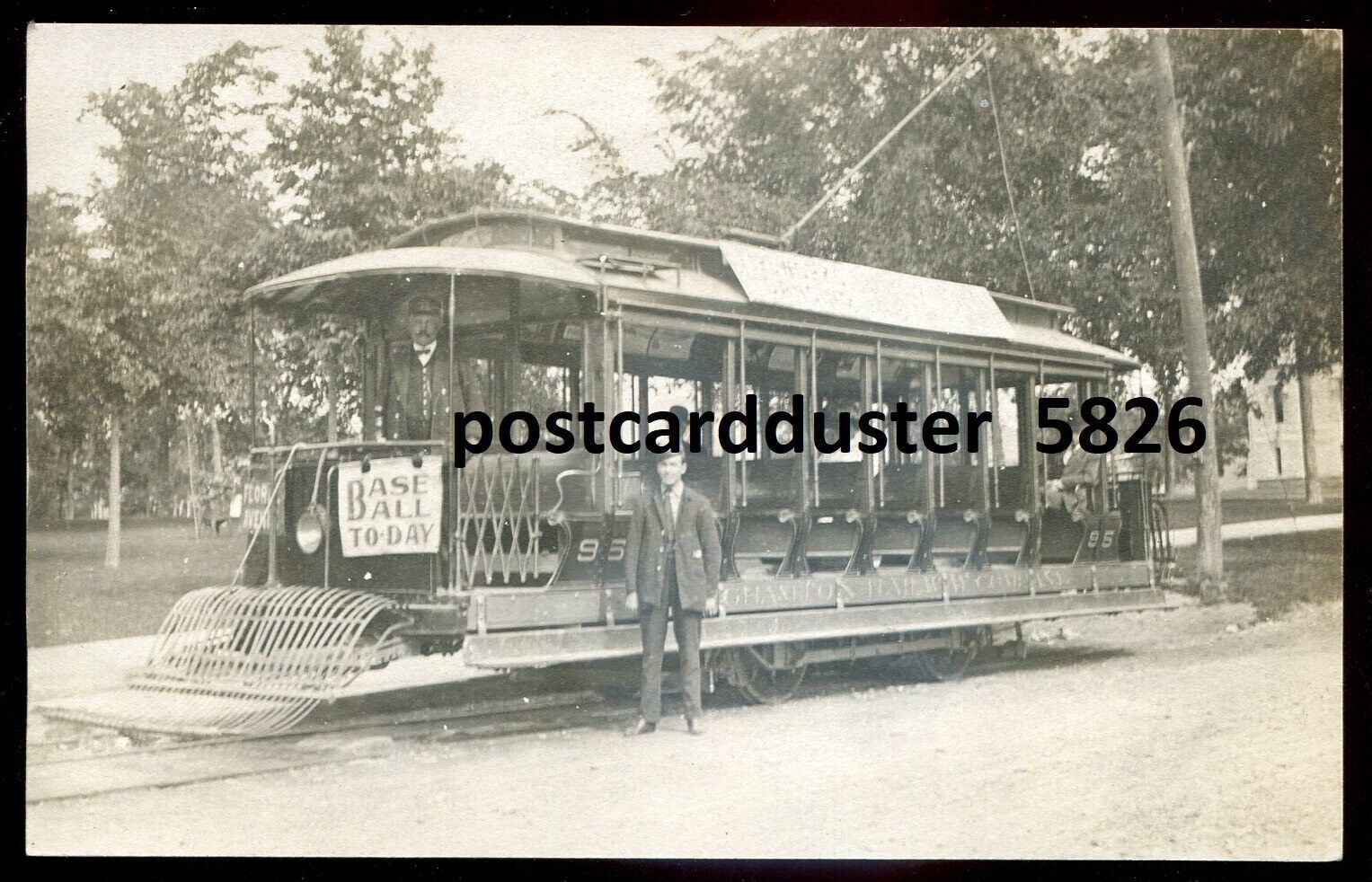 BINGHAMPTON New York 1910s Electric Railway Tram Baseball. Real Photo Postcard