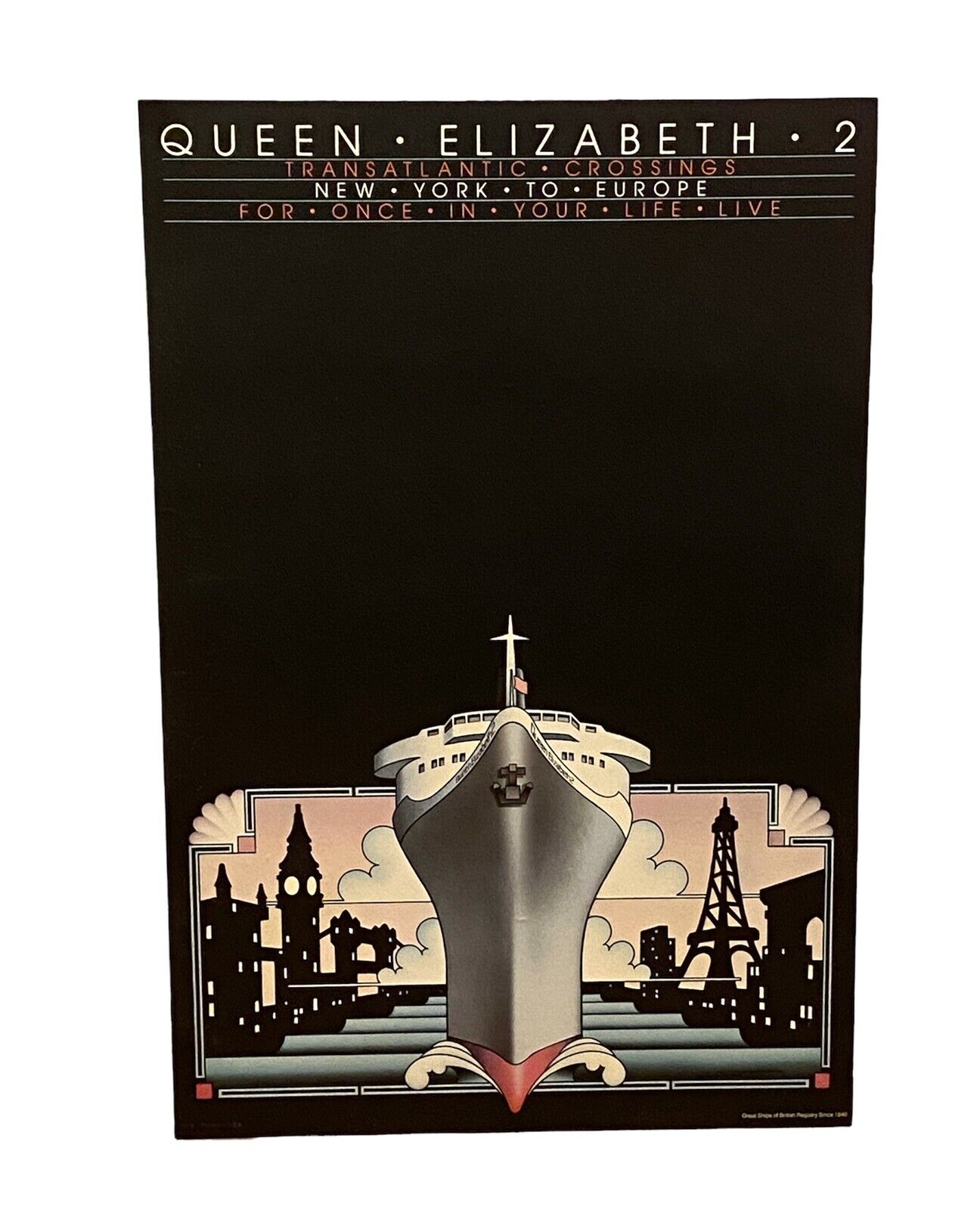Vintage Cunard Queen Elizabeth 2 Transatlantic Crossing Travel Ad Poster J Olsen