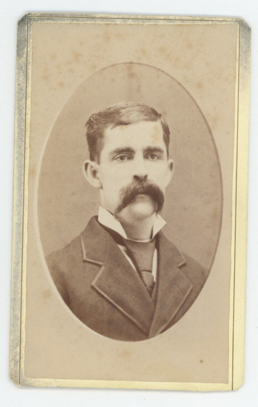 Antique CDV Circa 1870s Handsome Rugged Man in Suit With Cowboy Style Mustache