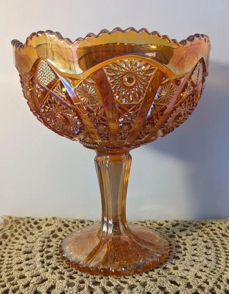 Imperial Glass Marigold Carnival Glass Pedestal Compote GORGEOUS Vintage \'50\'s
