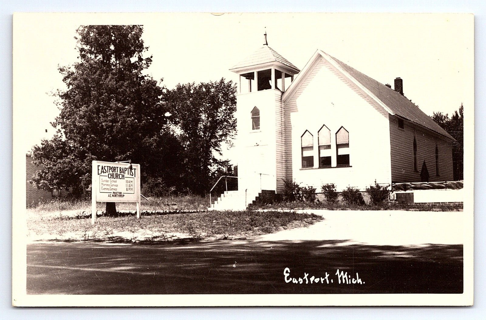 Postcard RPPC Real Photo Eastport Michigan Baptist Church MI