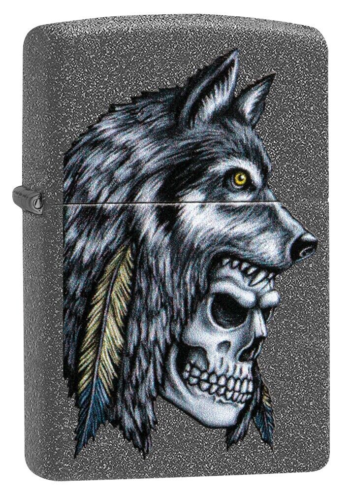 Zippo Wolf Skull Feather Design Iron Stone Windproof Lighter, 29863