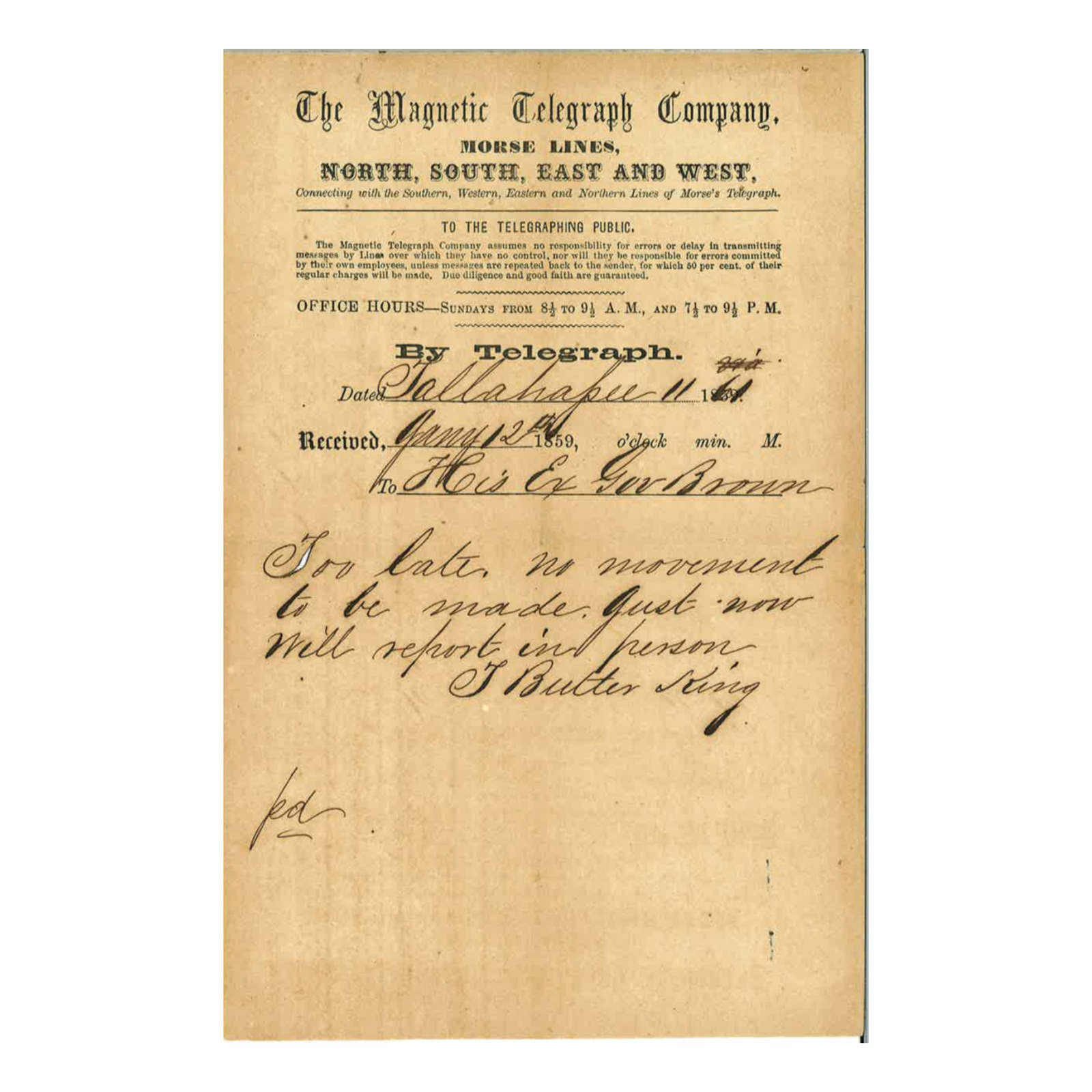 Rare 1859 Civil War Military Telegraph