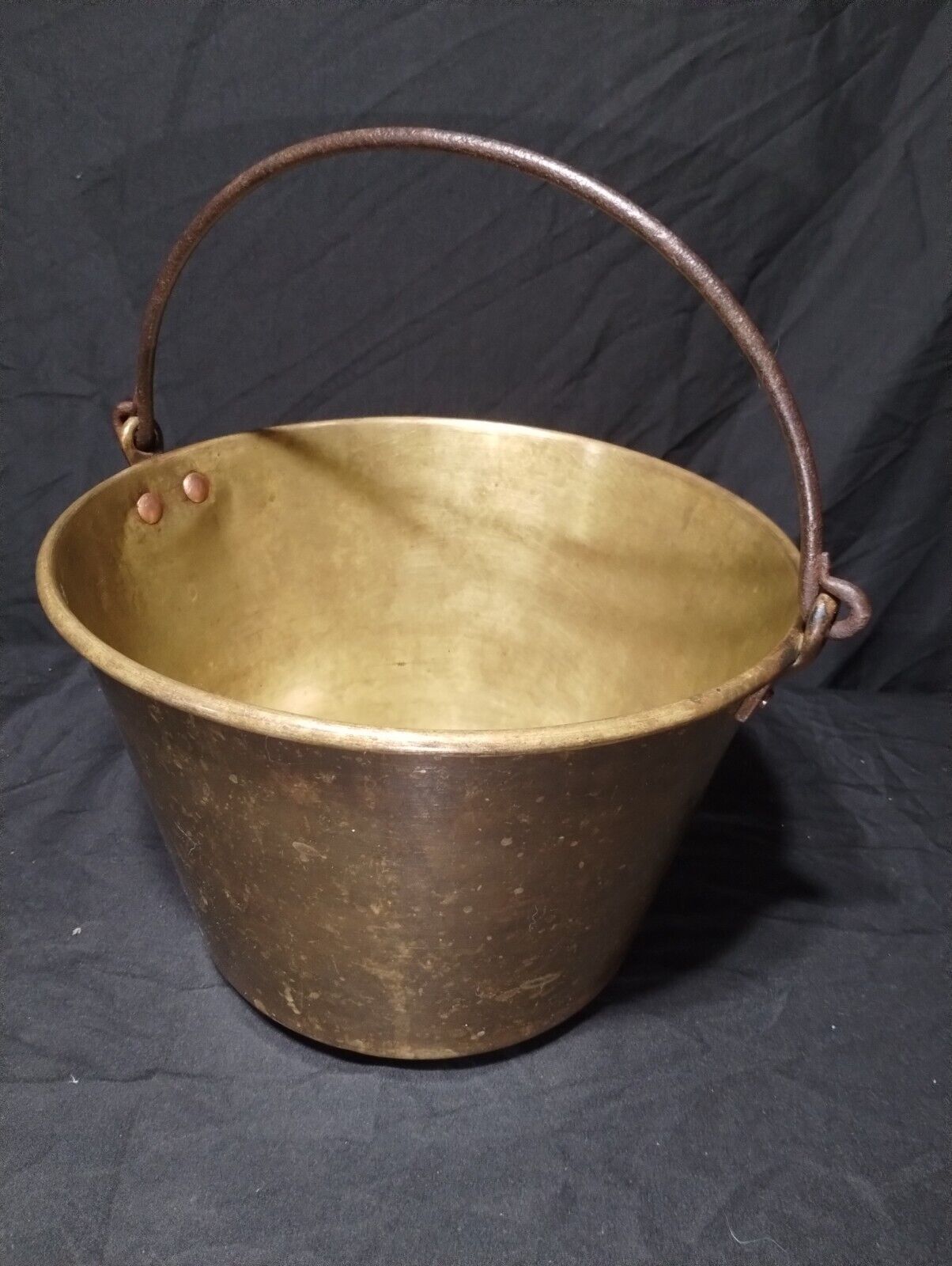 10\' Spun Brass Apple bucket with handle and copper rivets 