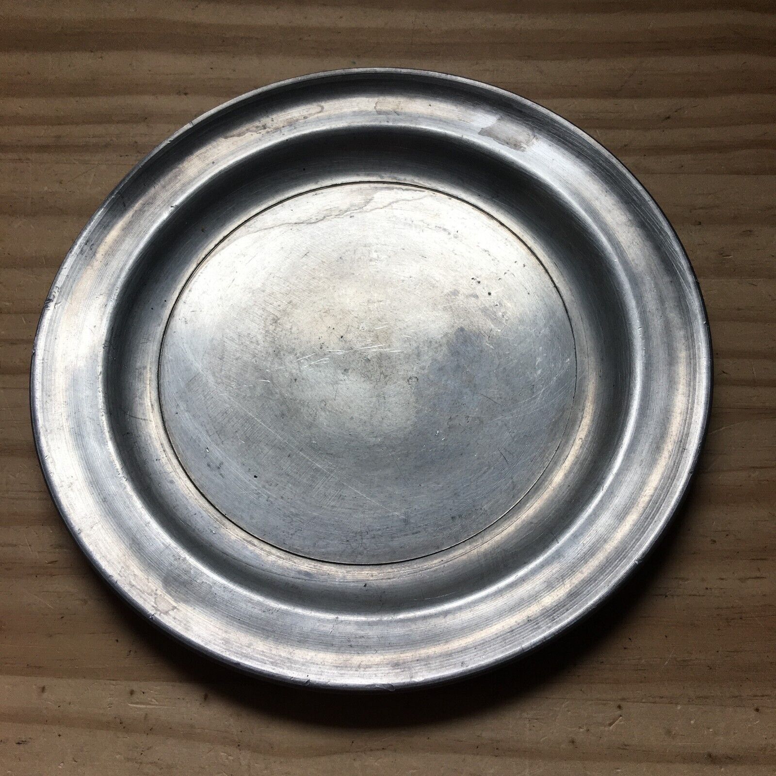 Vintage Classic Pewter Round Plate Dish w/ Phoenix head Bird Mark 8.25\