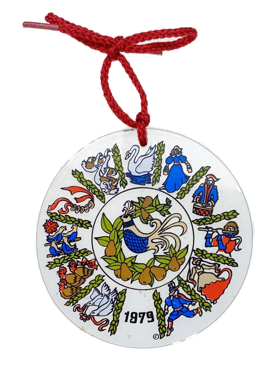 12 Days of Christmas Ornament 3.5” Plastic 1979 Vtg Retro