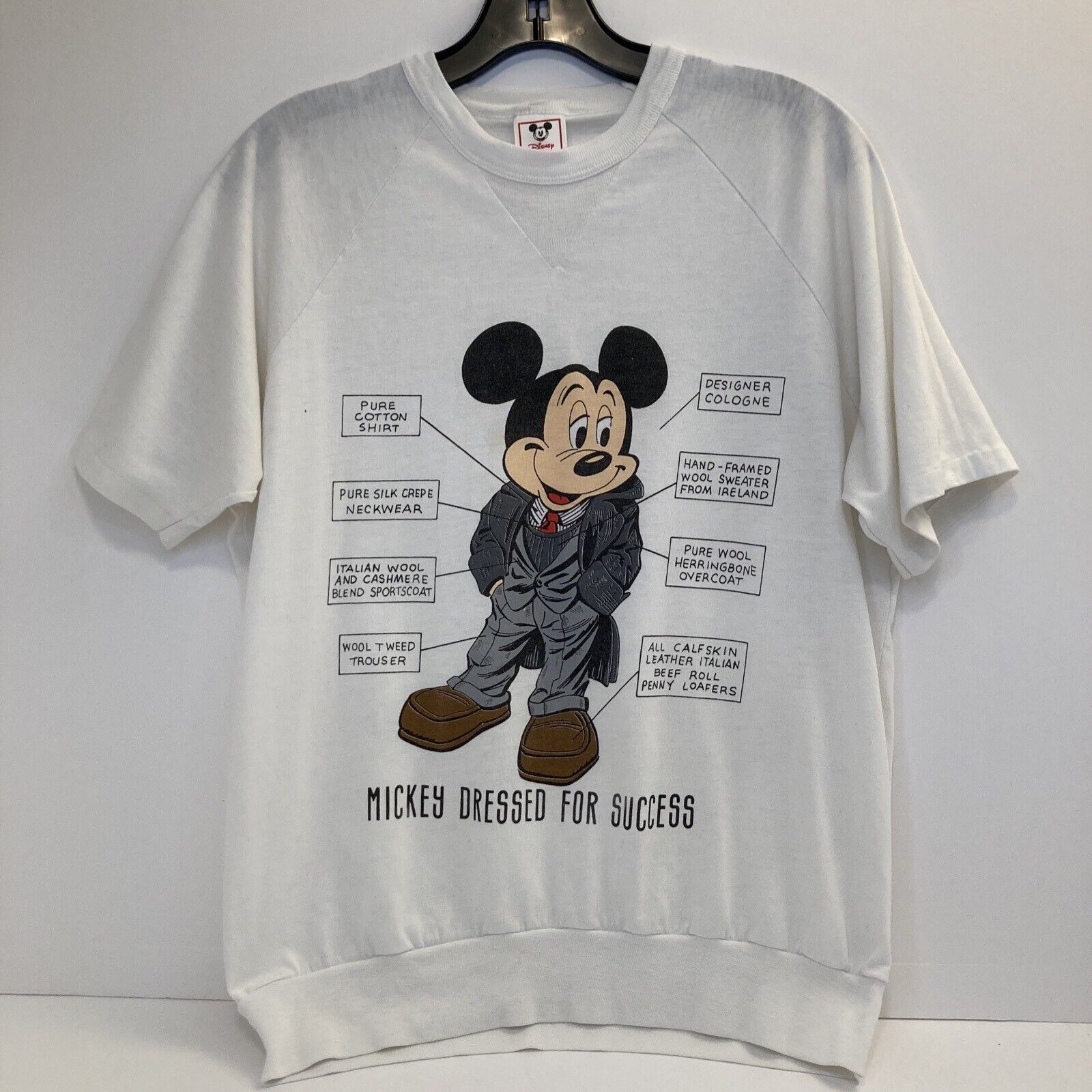Rare VTG DISNEY Mickey Mouse Dressed For Success Short Sleeve Sweatshirt 90s Lrg