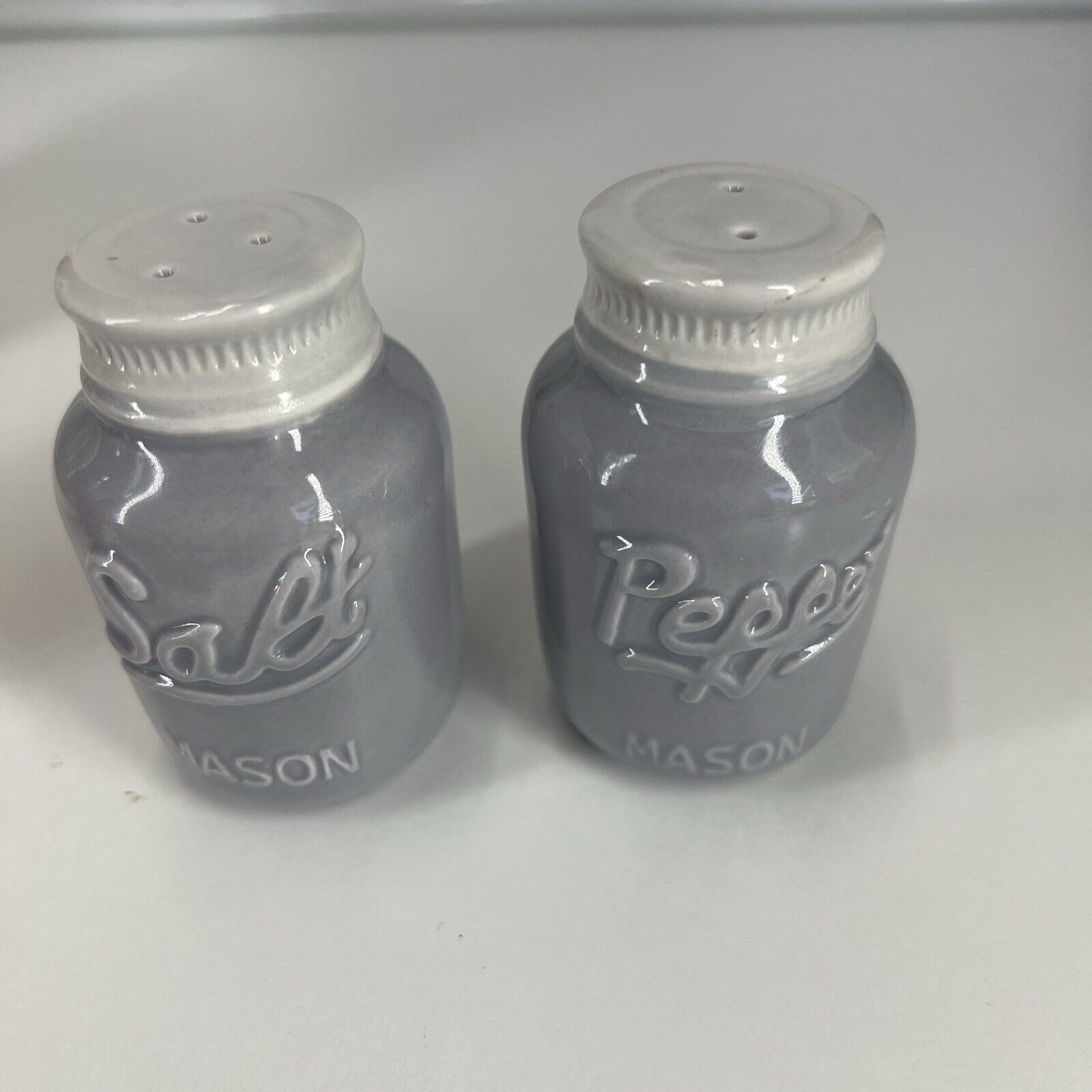 Farmhouse Vintage Salt And Pepper Shakers With Mason Logo