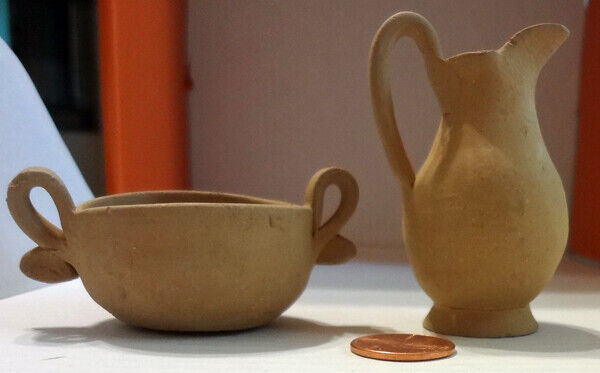 Bowl and Pitcher Set Vintage 1:12 Miniature Handmade Mexican Terracotta / Clay