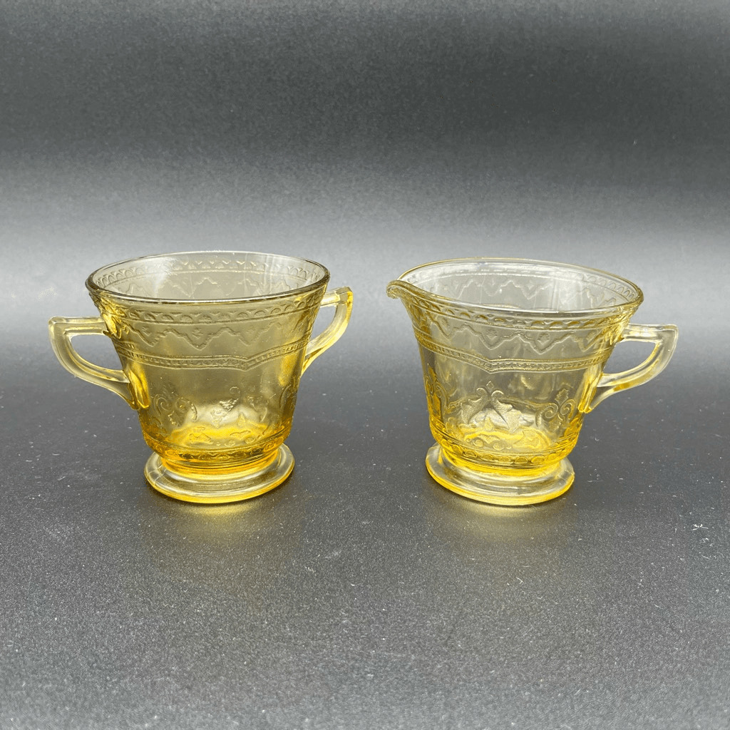 Vintage Federal Glass Patrician Creamer Sugar Set Amber Yellow Depression Glass