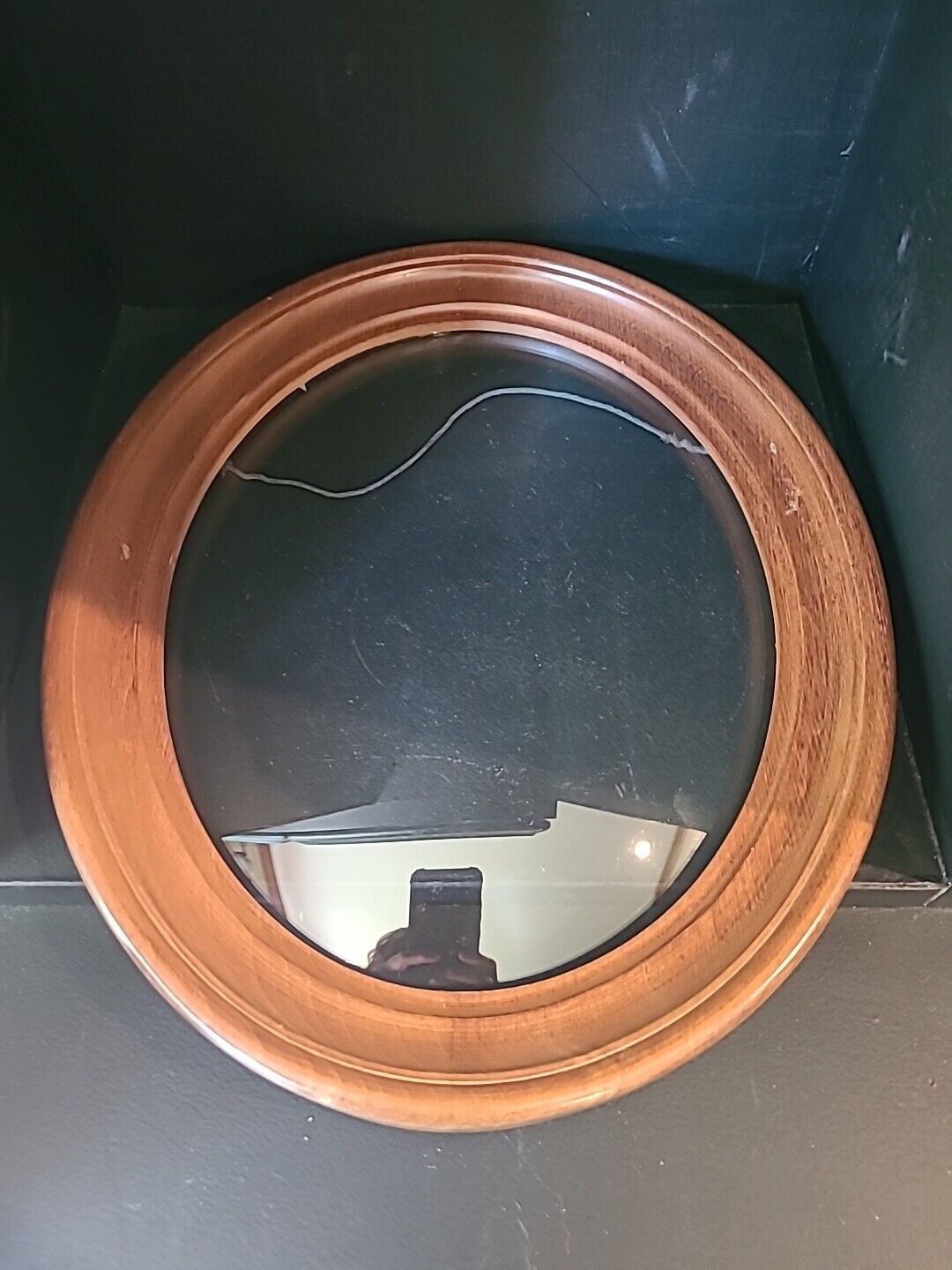 Vintage Oval  Wood Bubble Glass Convex Picture Frame