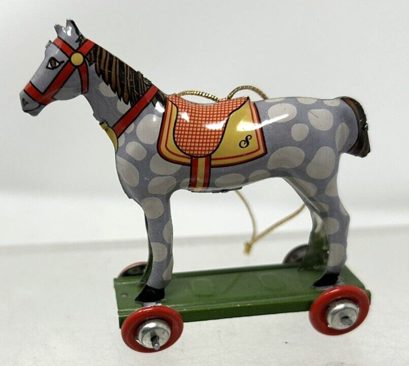 Vintage 90\'s Schylling Miniature Tin Collector Series Pull Horse w/Box