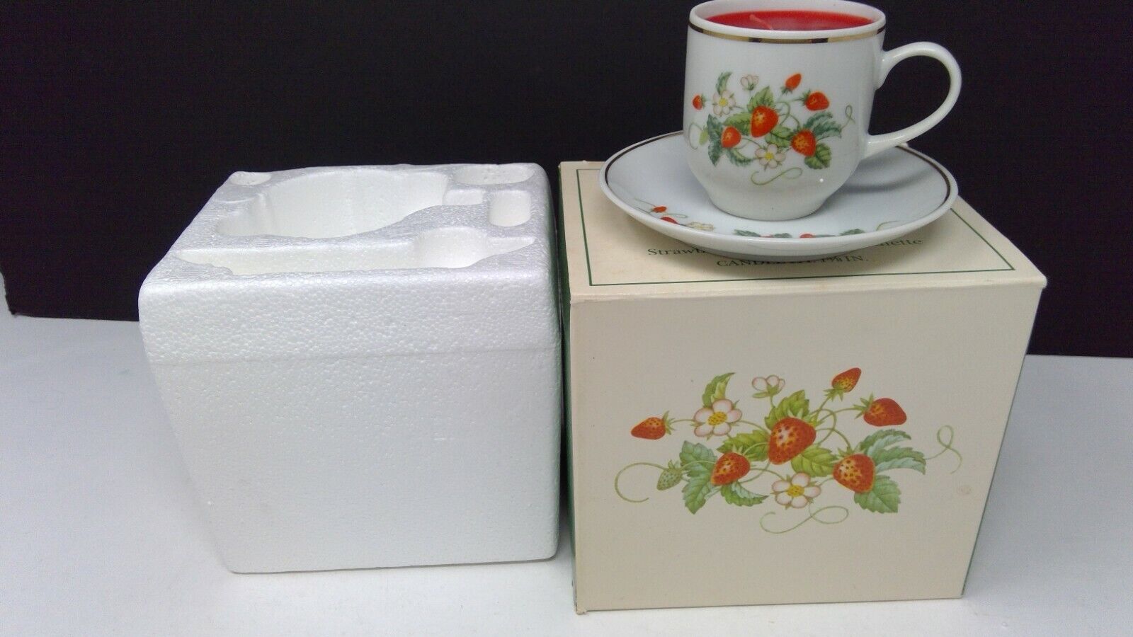 Avon 1978 Strawberry Porcelain Demitasse Cup and Saucer With Candle NIB