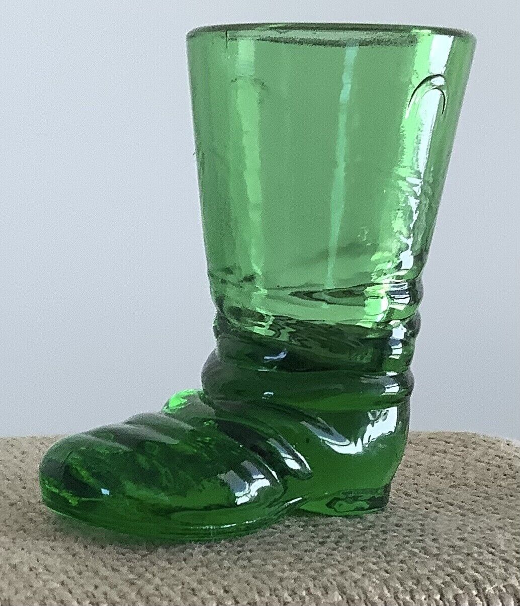 Vintage  ~Green Glass Santa Claus Boot~  Candy Container Toy