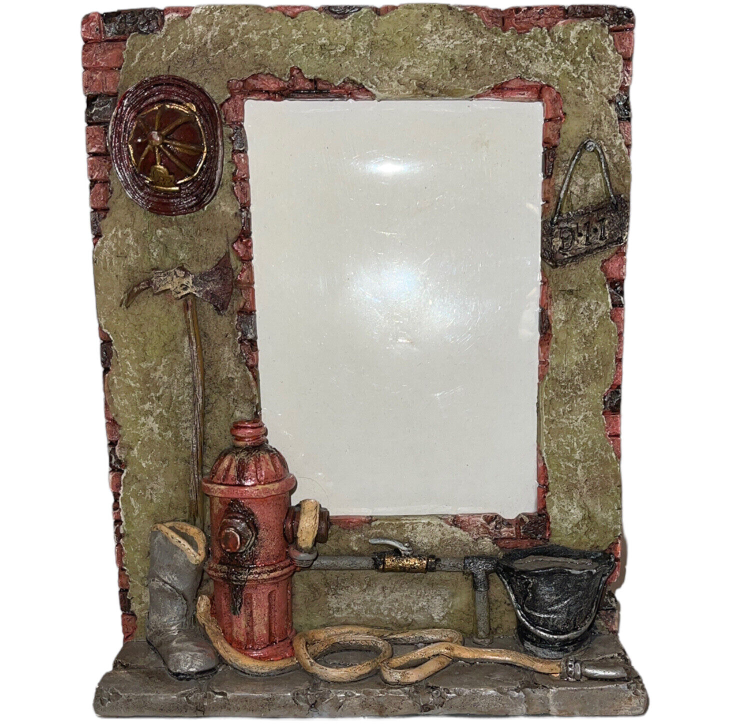 Vintage Firefighter Resin Picture Frame Hydrant Hat Firehose Boot 