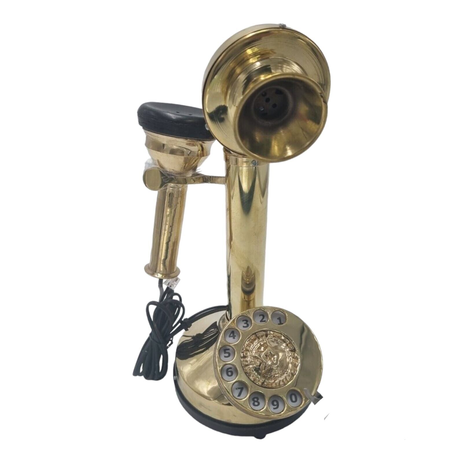 Brass Candlestick Vintage Phone Rotary Dial Antique Station Telephone Home Decor