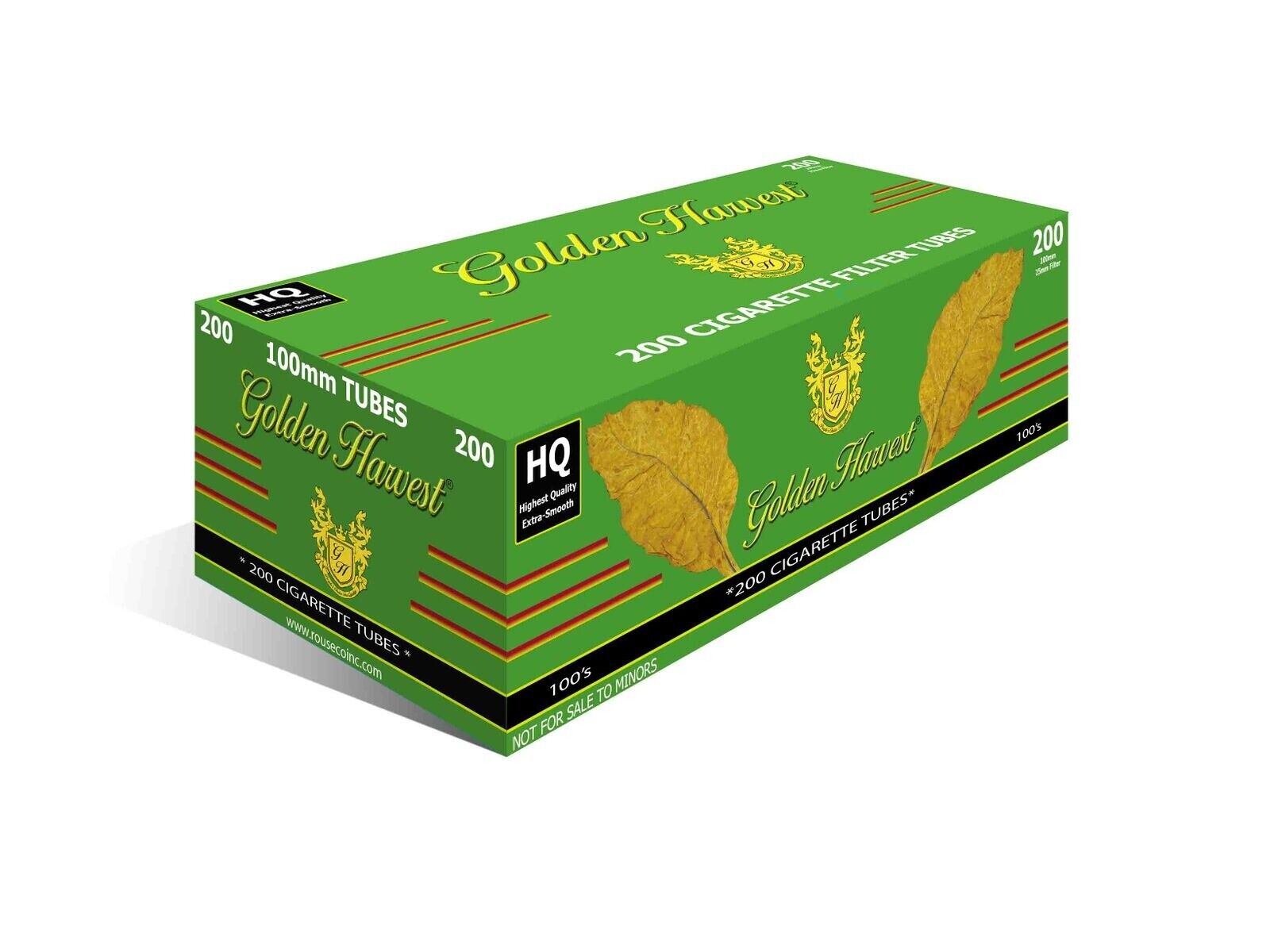 Golden Harvest GREEN Menthol 100mm Cigarette Tubes 200 Count Per Box (50 Boxes)