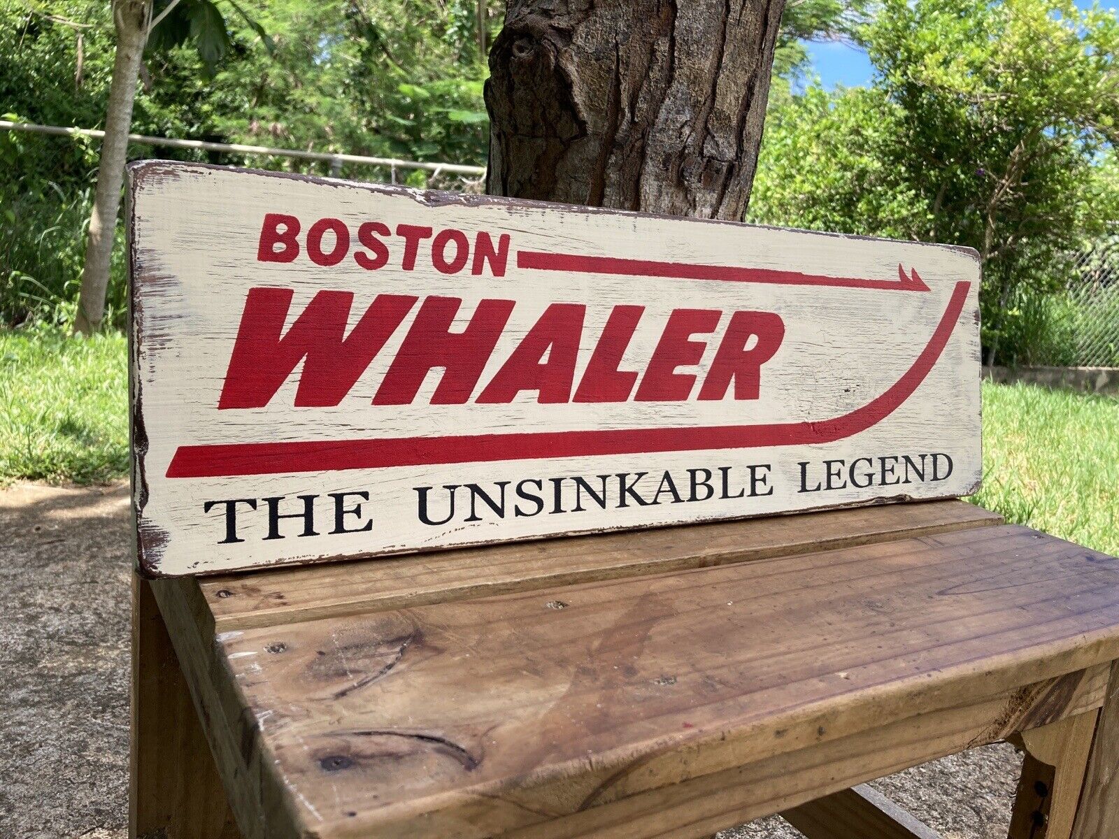 Boston Whaler Wood Sign Nautical Distressed Vintage Antique Look
