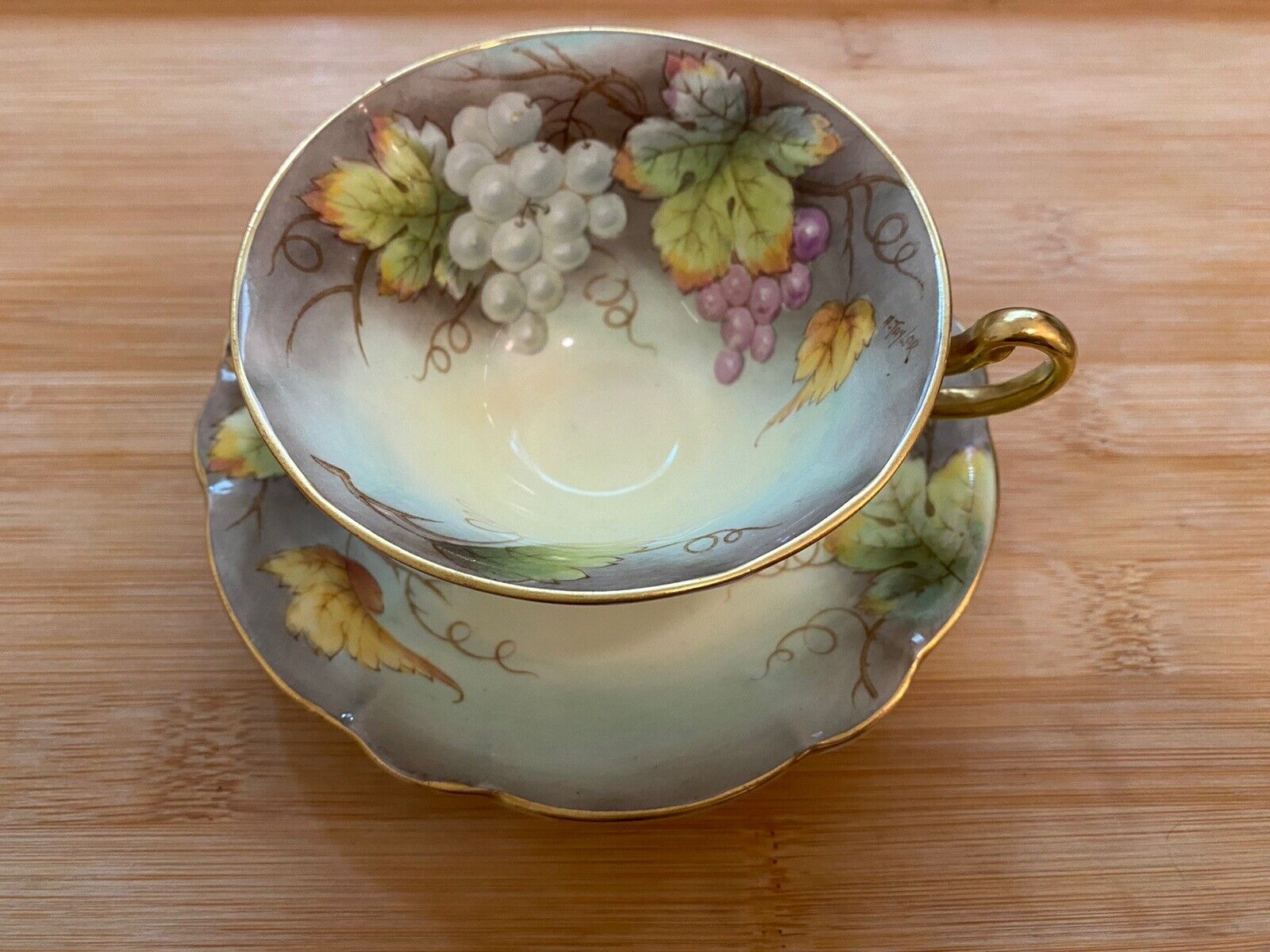 EB Foley Shelley RARE Hand Painted Orchard Fruit Signed Artist Cup Teacup Saucer