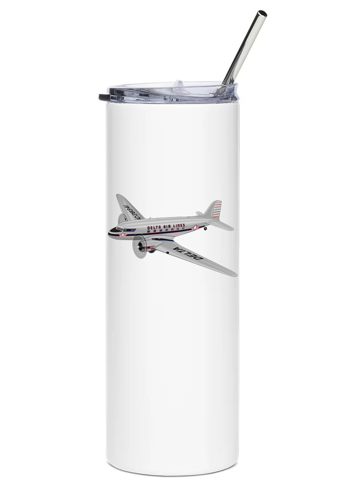 Delta Airlines Douglas DC-3 Stainless Steel Water Tumbler with straw - 20oz.