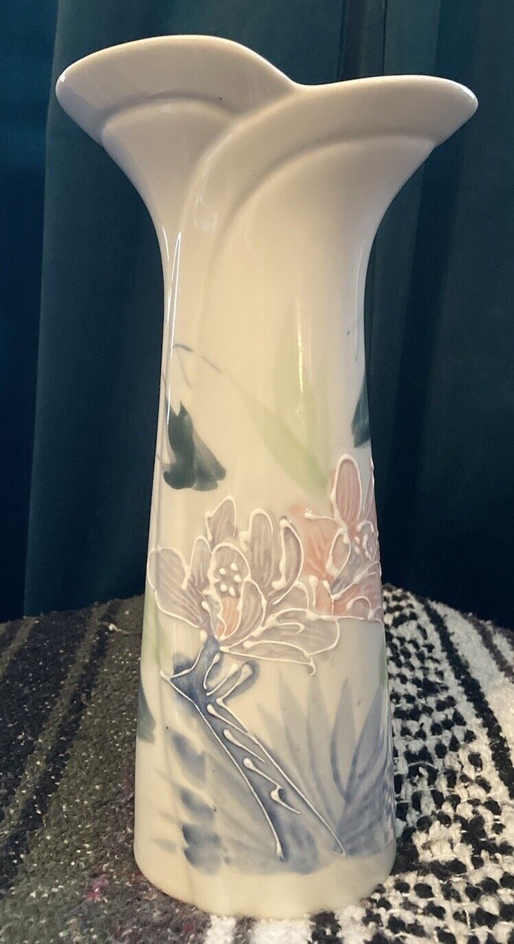 Vintage Otagiri Hand Painted Porcelain Vase Japan 10.75” Tall Florals