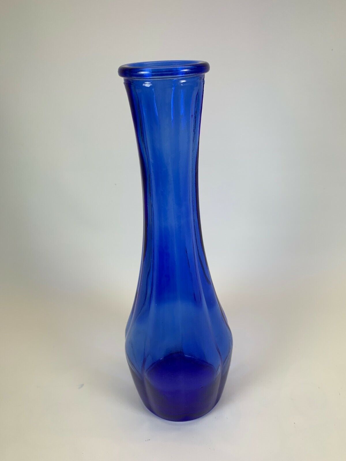  vase vintage cobalt blue ribbed glass 9 inch tall