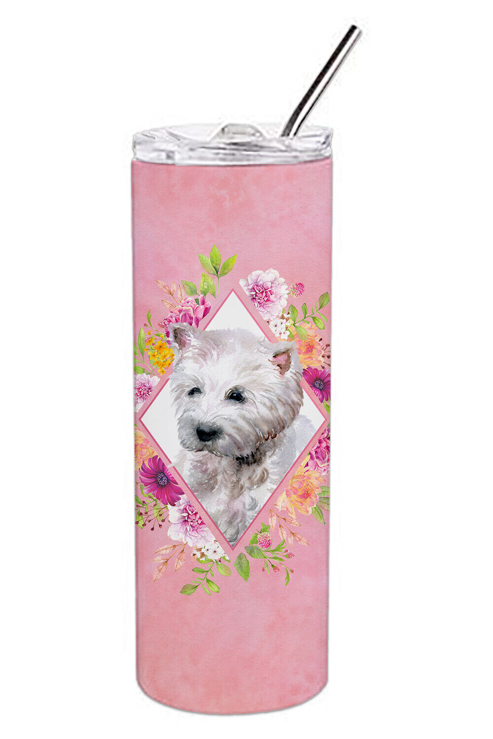 Westie Terrier Pink Flowers Stainless Steel 20 oz Skinny Tumbler CK4193TBL20