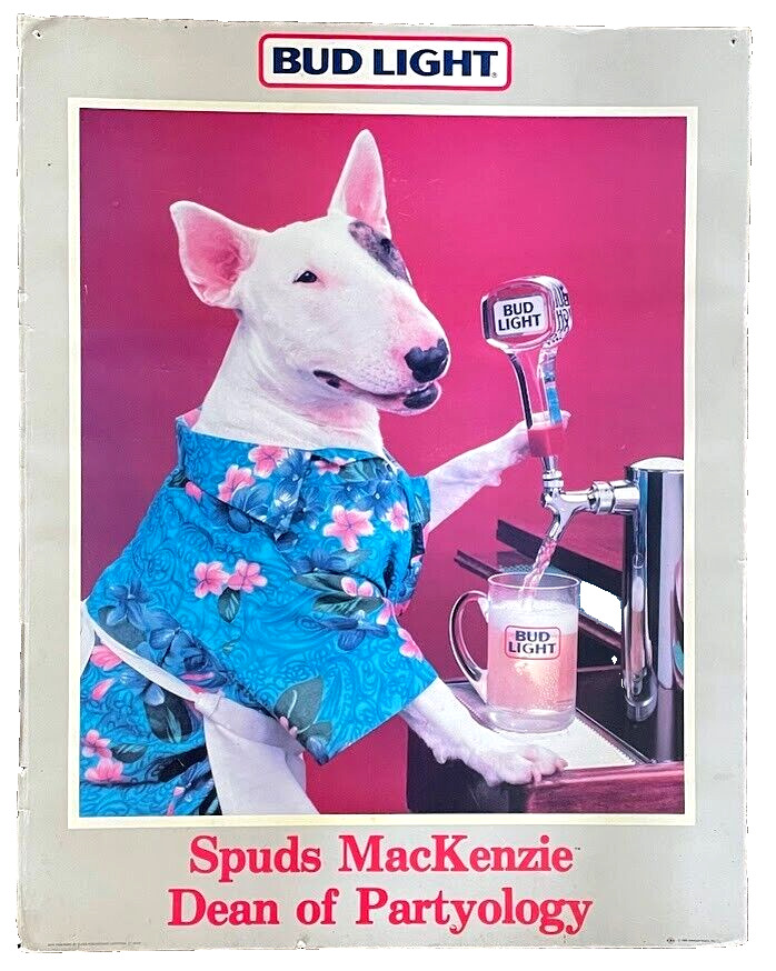 Vintage 1986 SPUDS MACKENZIE Poster Bud Light Beer Dean of Partyology 20x28