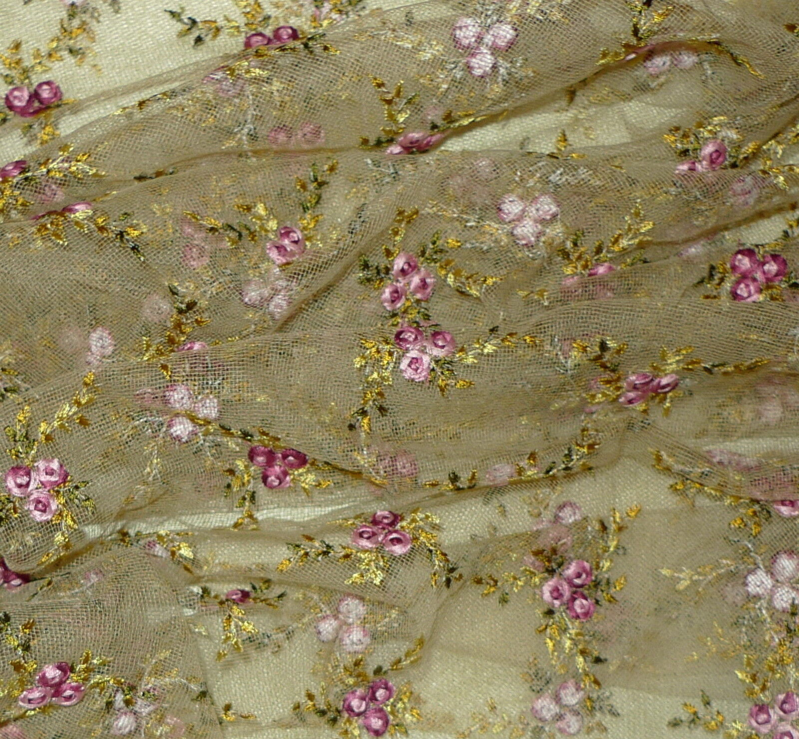ROBERT ALLEN Floral Tulle Berry Pink Roses Embroidery 3 yard New