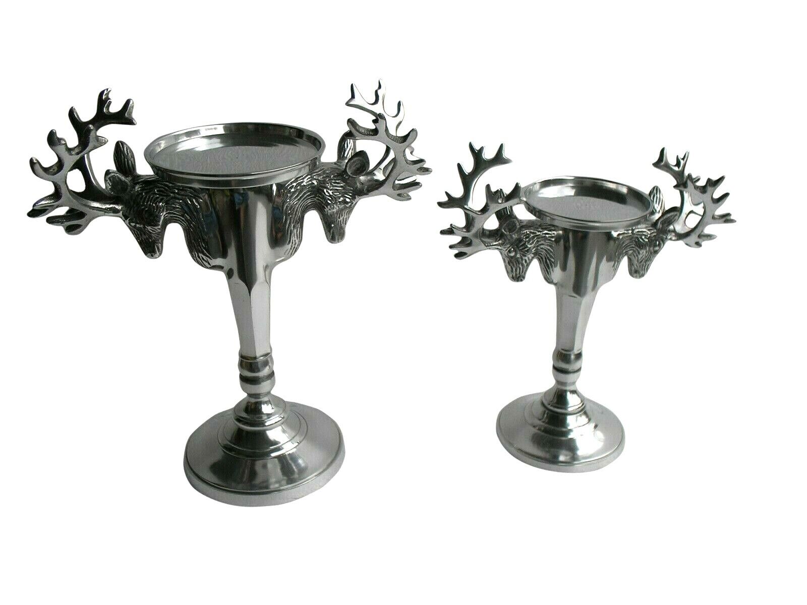 Aluminium Stag Head Pillar Candle Holder 10.5 inch & 8 inches Set of 2 Pcs Deer