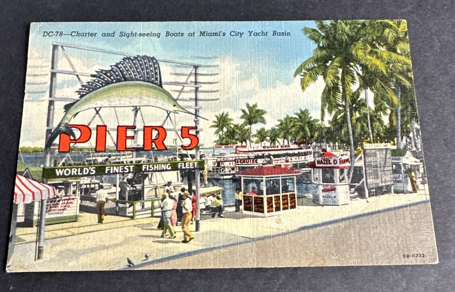 Vintage Postcard: PIER 5, Charter-Sightseeing Boats~Miami City Yacht Basin ~ FL