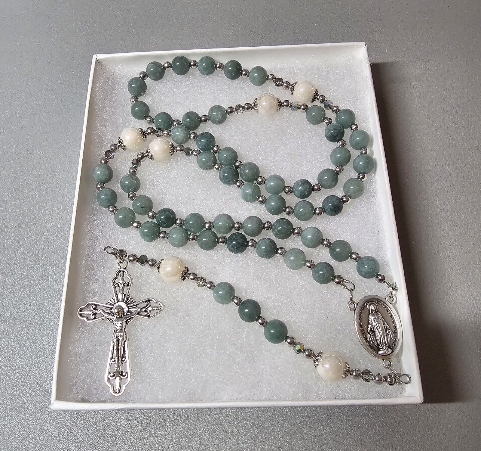 Large One Of A Kind Hand Crafted Rosary Made With Natural Burmese Jade And...