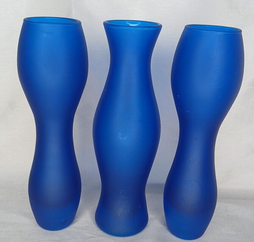 Set Of 3 Rare Vintage Ikea Modern Hourglass Blue Vases 9.5\