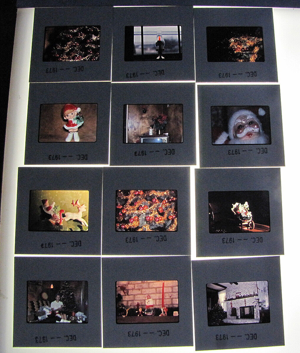 12-Vintage 1973 35mm Color Slide Photographs Christmas Santa Tree