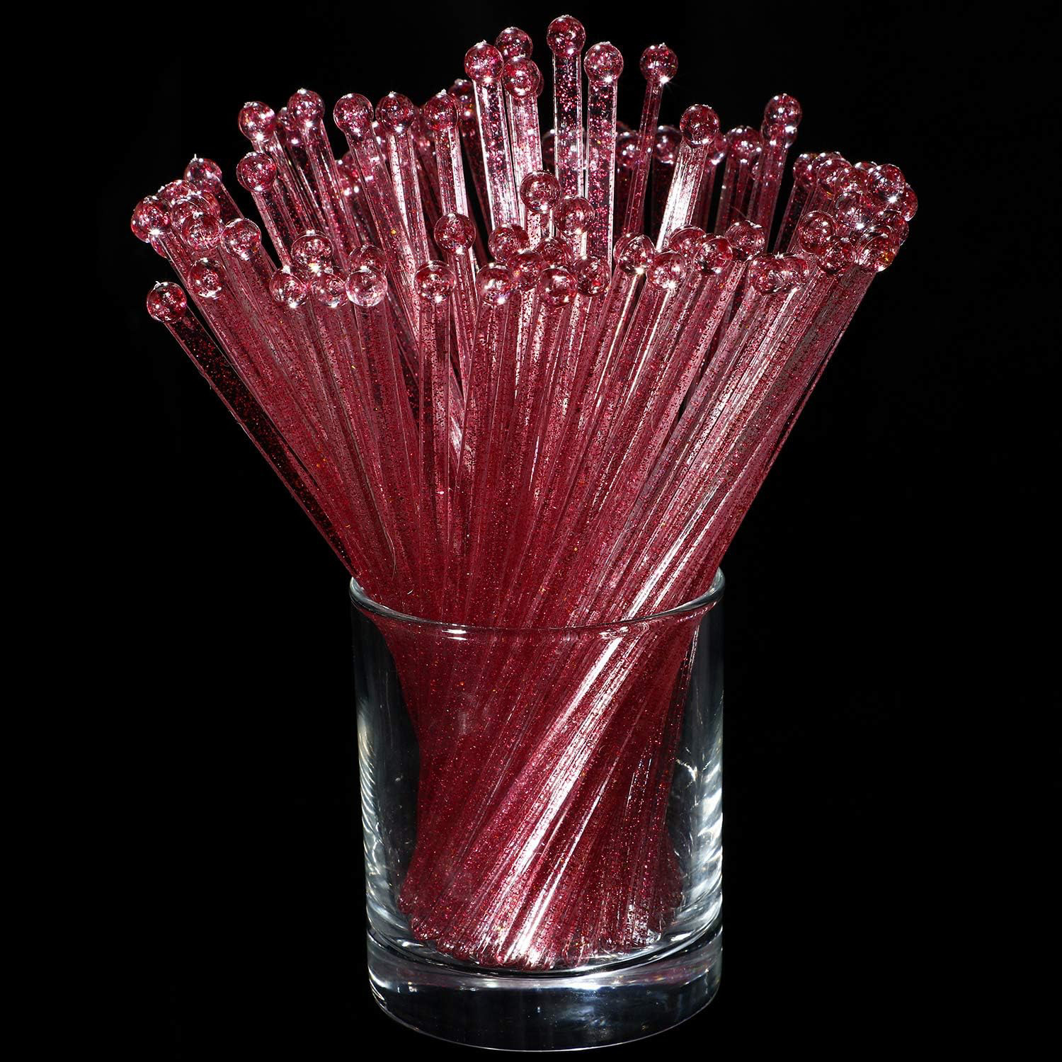 100 Pieces Disposible Plastic Round Top Crystal Swizzle Sticks (Red)
