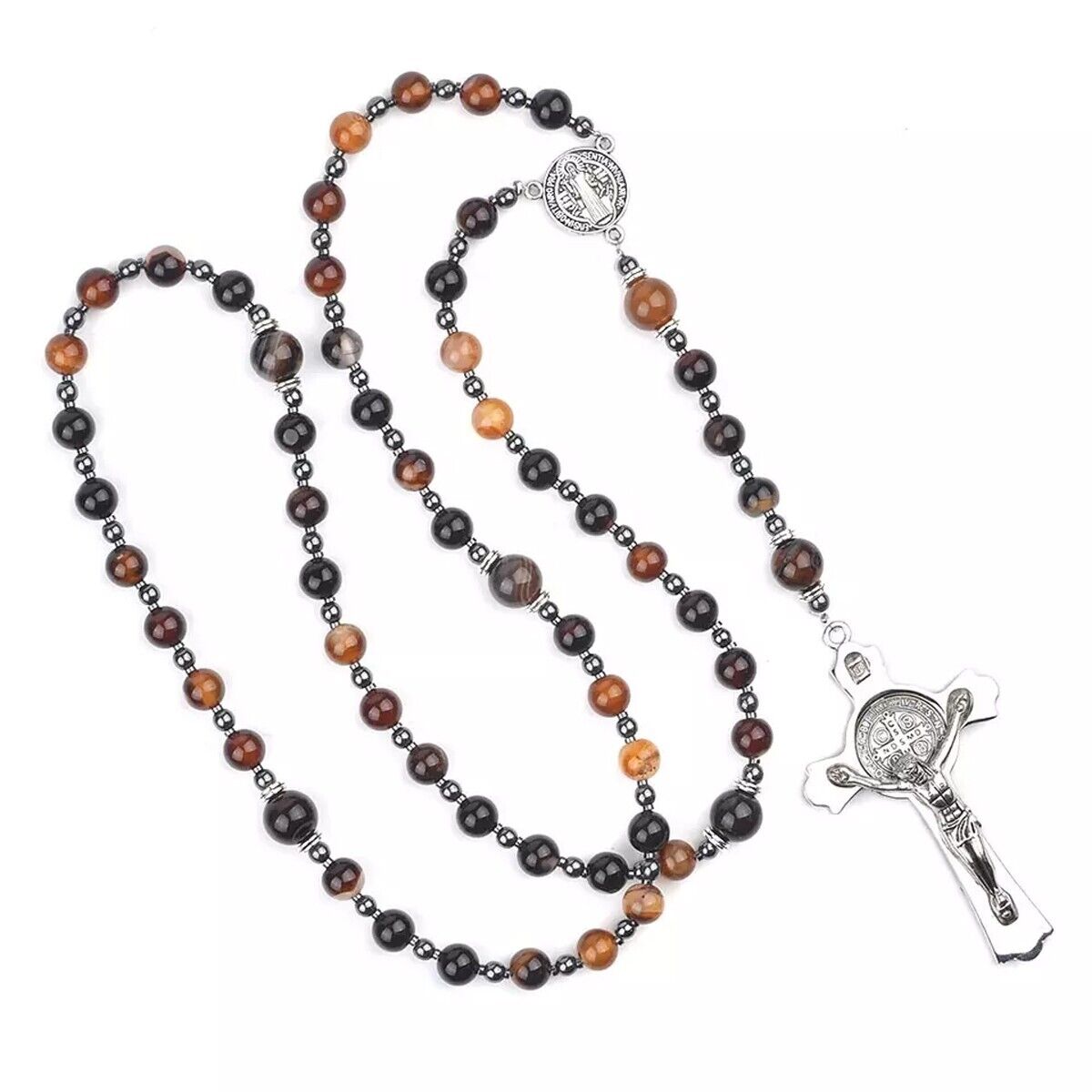 Catholic Town St Benedict rosary with India Agate stone beads ( CTRSBMC-IA )