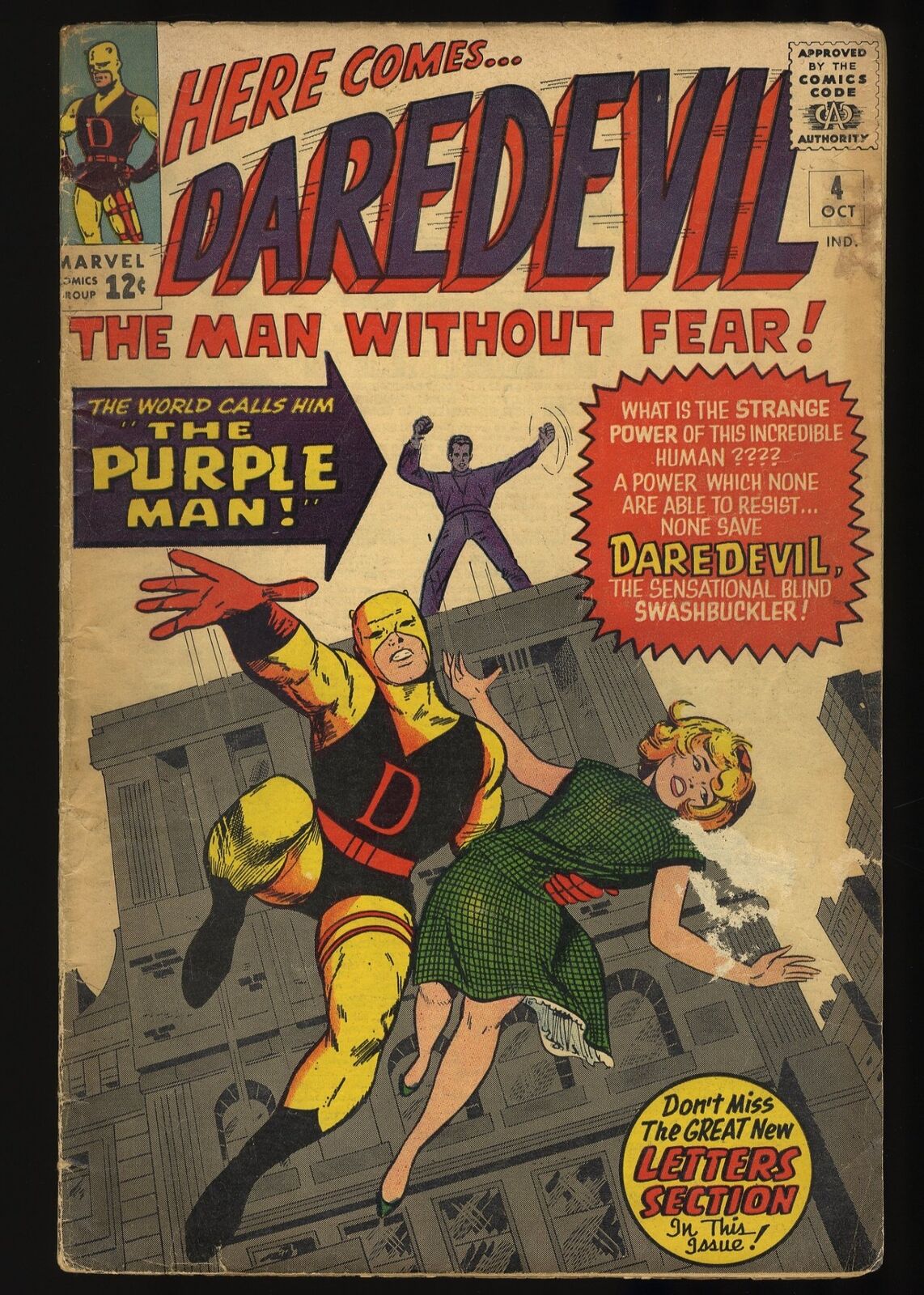 Daredevil #4 GD/VG 3.0 1st Appearance Killgrave, the Purple Man Marvel 1964