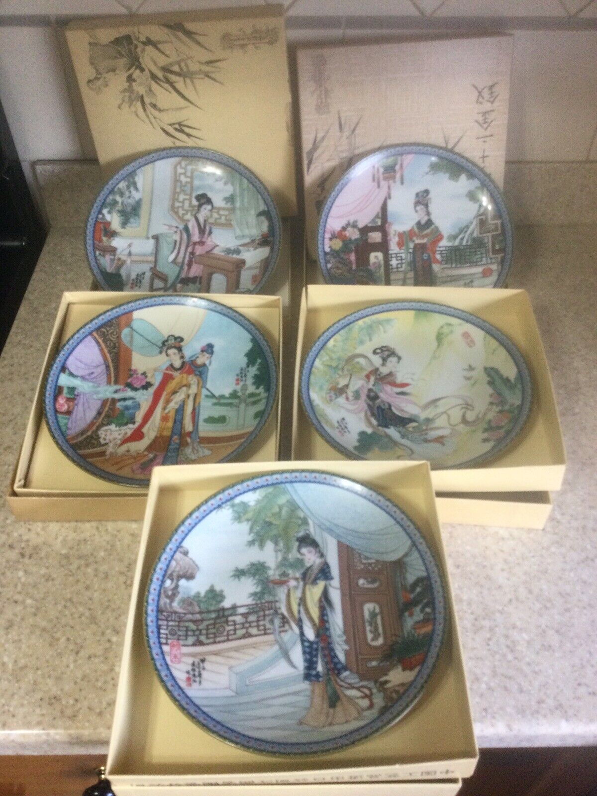 Imperial Jingdezhen Porcelain Plates Beauties Of The Red Mansion-set Of 5