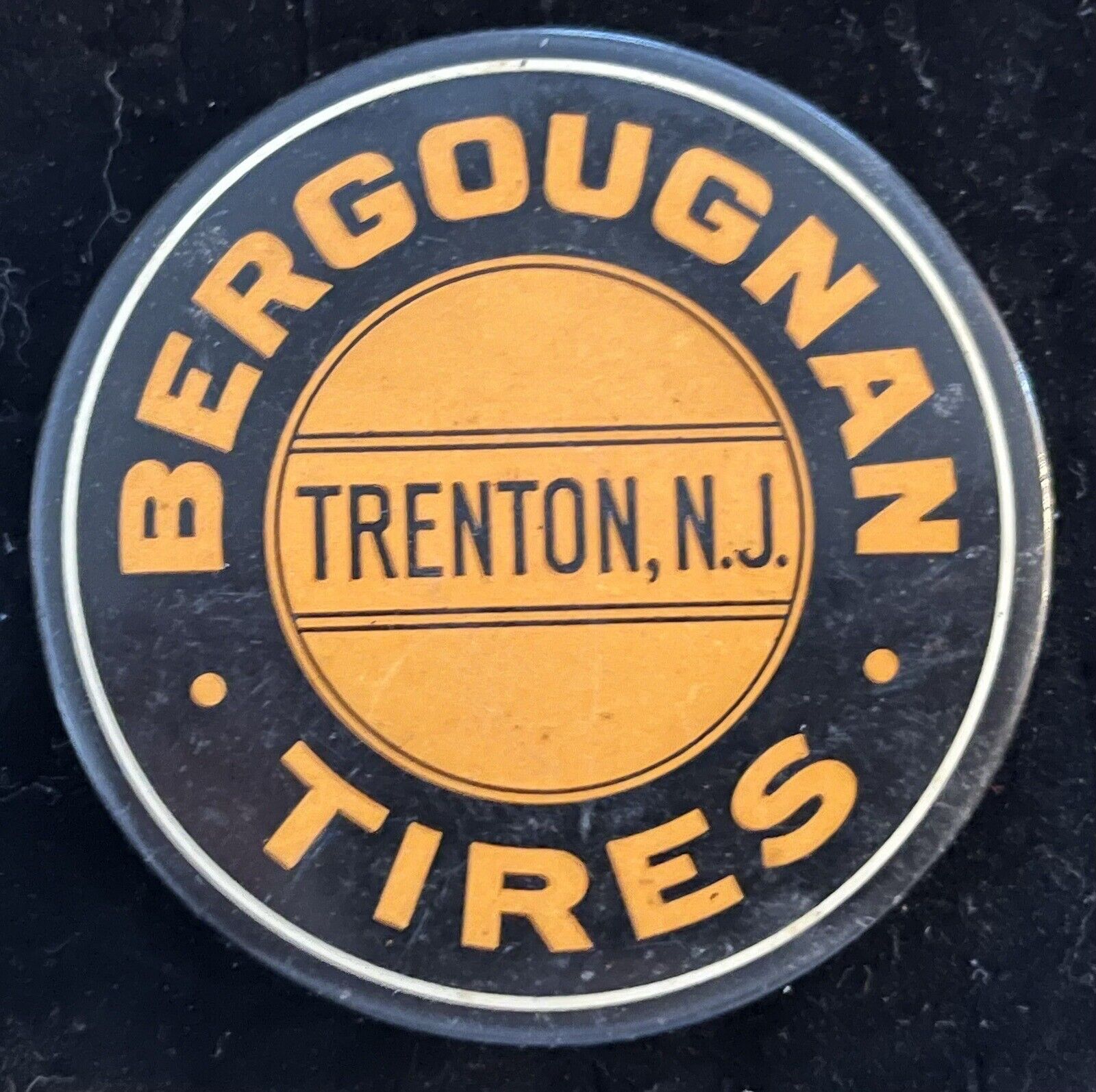 Rare CELLULOID Bergougnan Tires Mirror PAPER WEIGHT Trenton New Jersey NJ