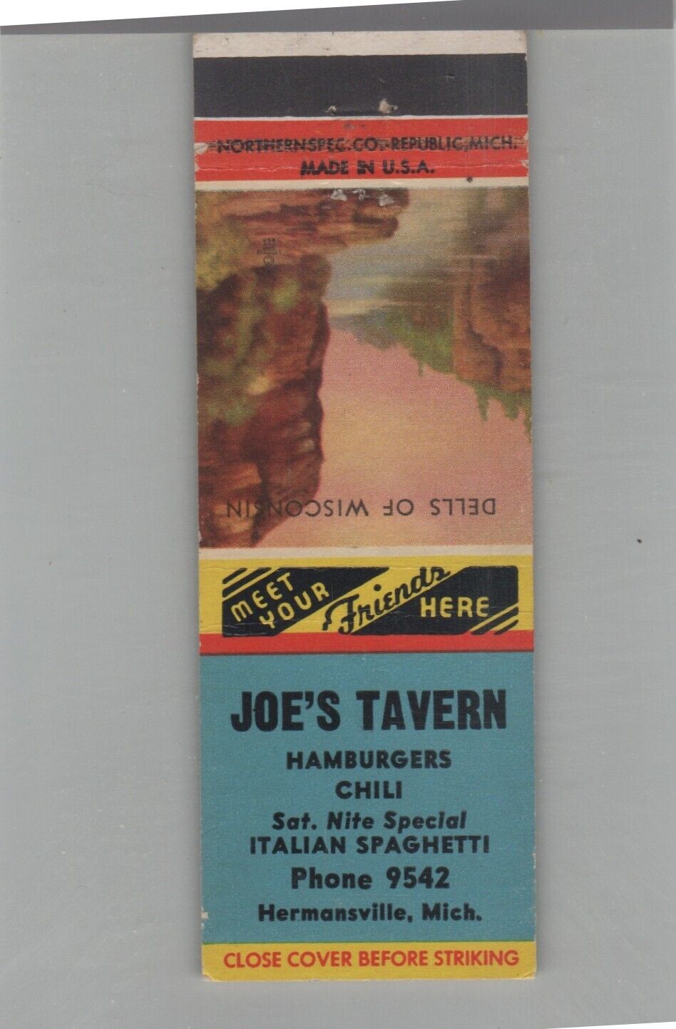 Matchbook Cover Joe\'s Tavern Hermansville, MI