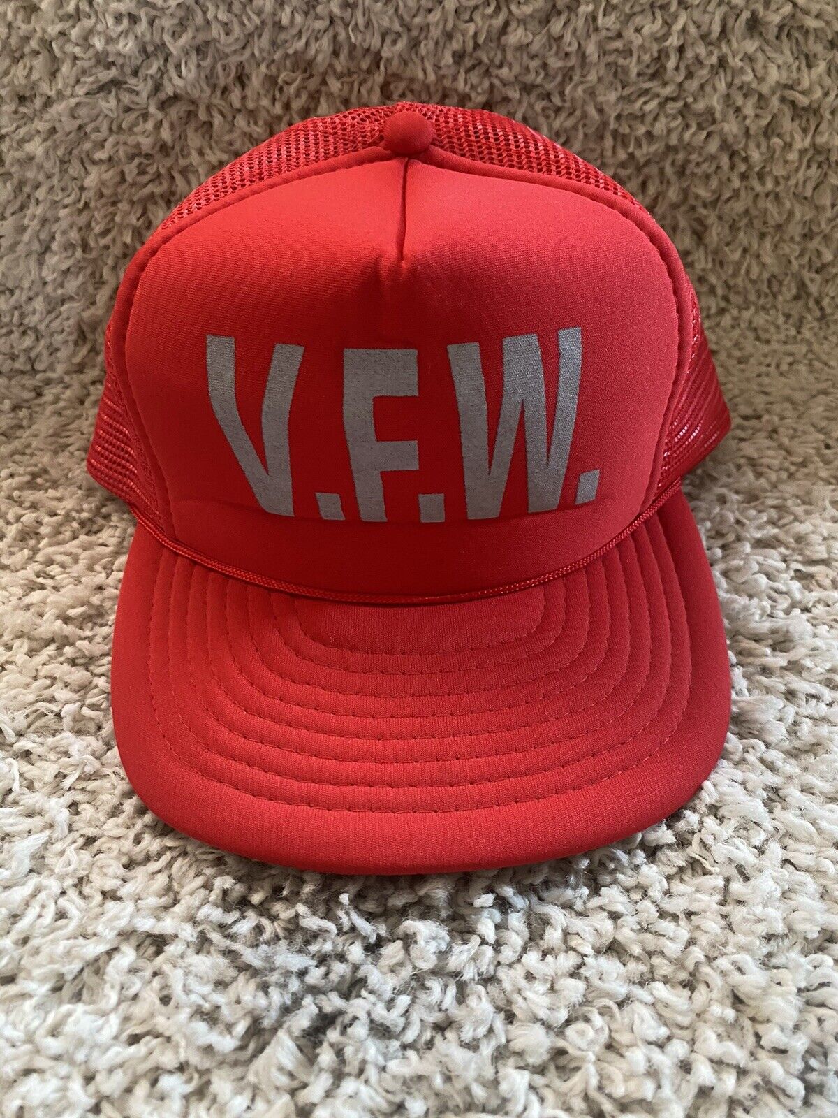 Vintage VFW hat cap snapback trucker hat adult one red us veterans casual mens**