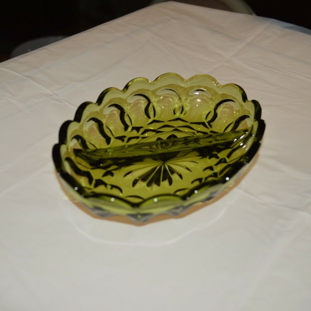 03/017 Presssed green glass, 1970\'s Dark green. Anchor Hocking relish dish 
