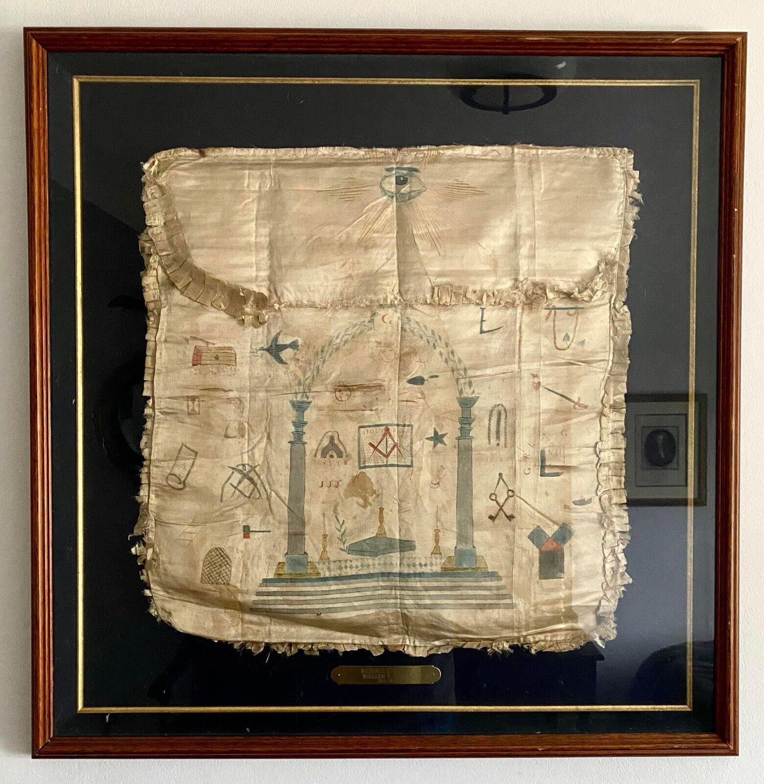 Antique 18th/Early 19th Century Painted Silk Masonic Apron (Framed)
