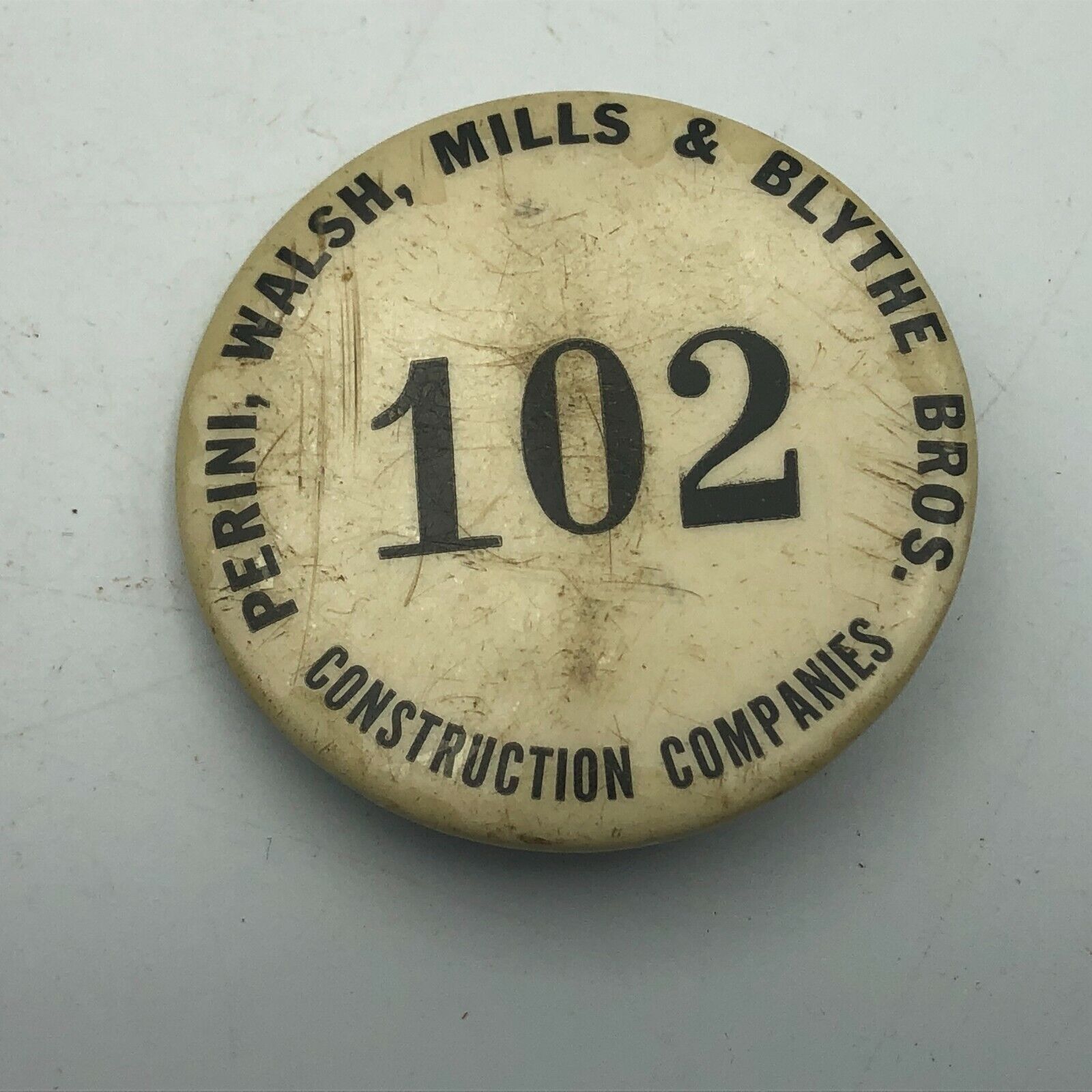Rare Original Perini Walsh Mills & Blythe Bros Construction Employee ID Badge R8