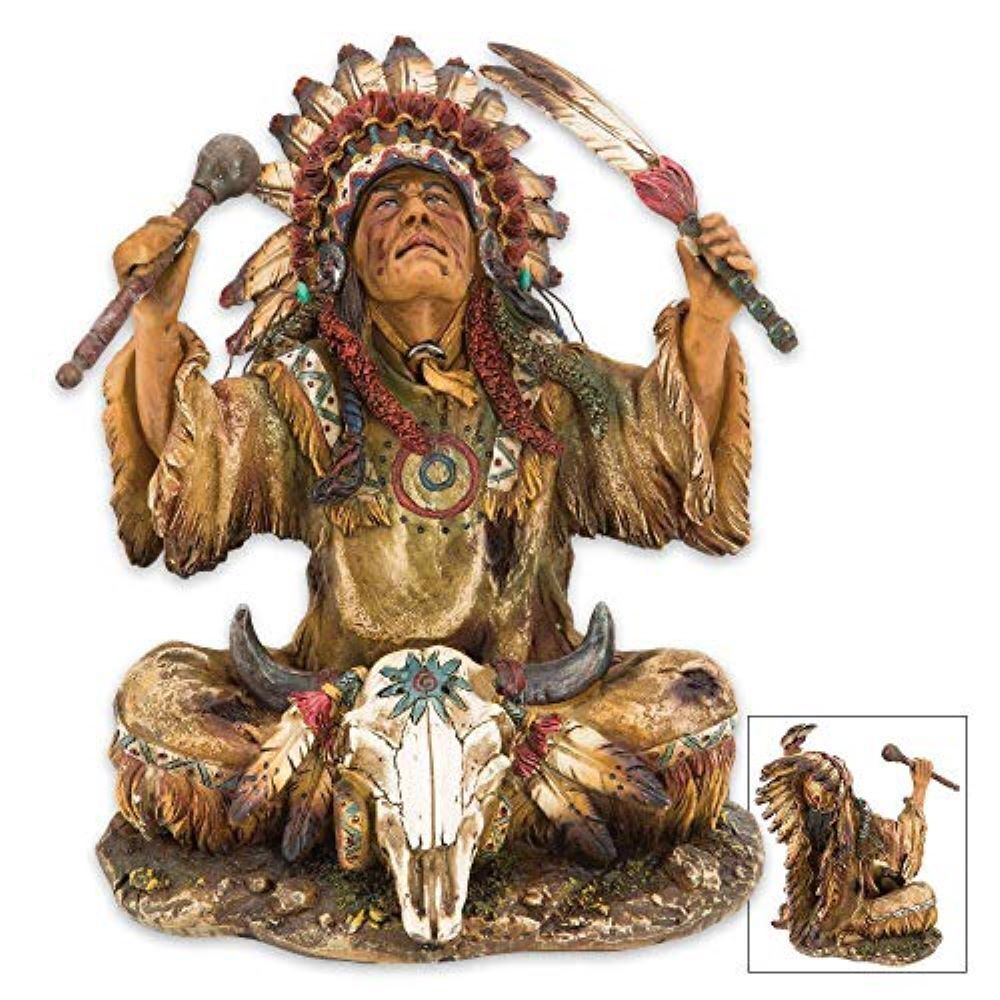 Native American Chief Polyresin Sculpture, Expertly Detailed, Colorful Accents