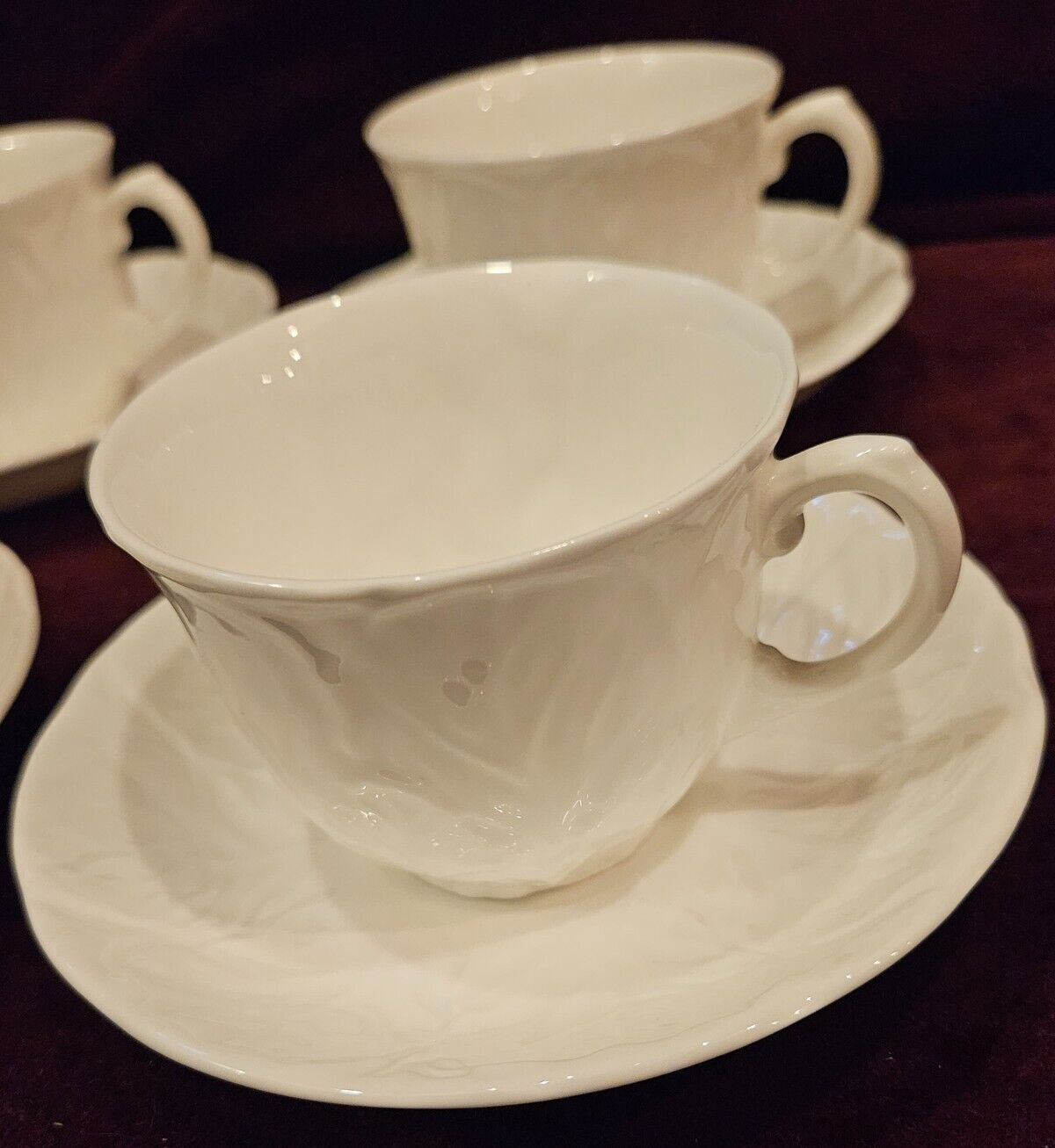 Wedgwood England 4 Cup & Saucer Sets White Countryware