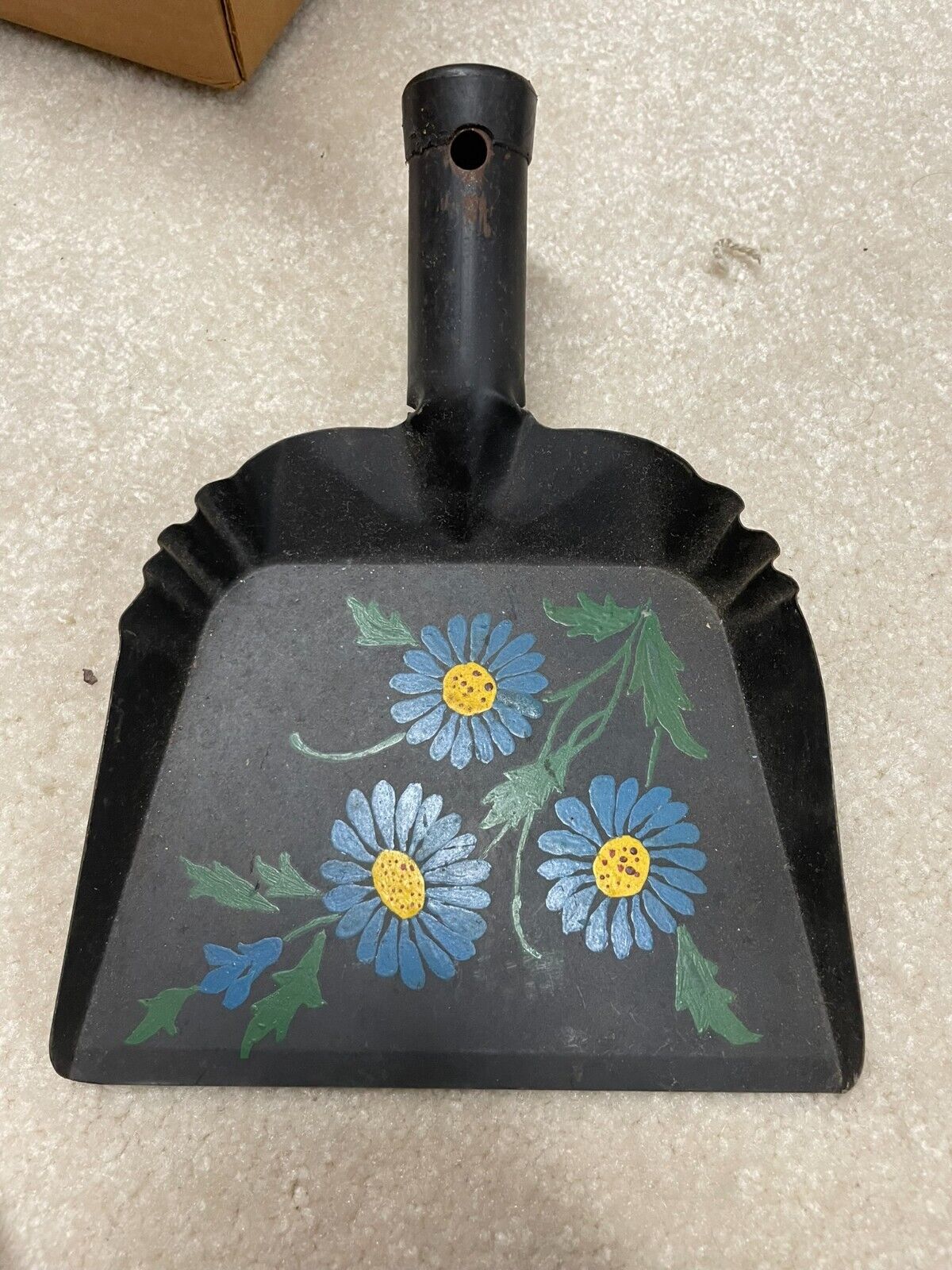 Vintage Black Metal Dust Pan With Floral Pattern Looks Brand New