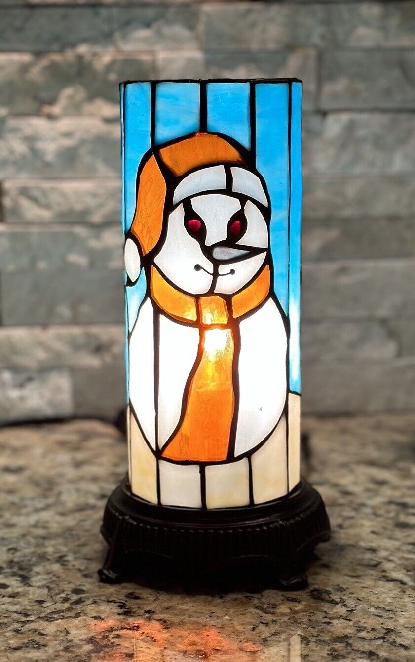 Tiffany Style Snowman Lamp Uplight Indoor Stained Glass Holiday Light 9.25\