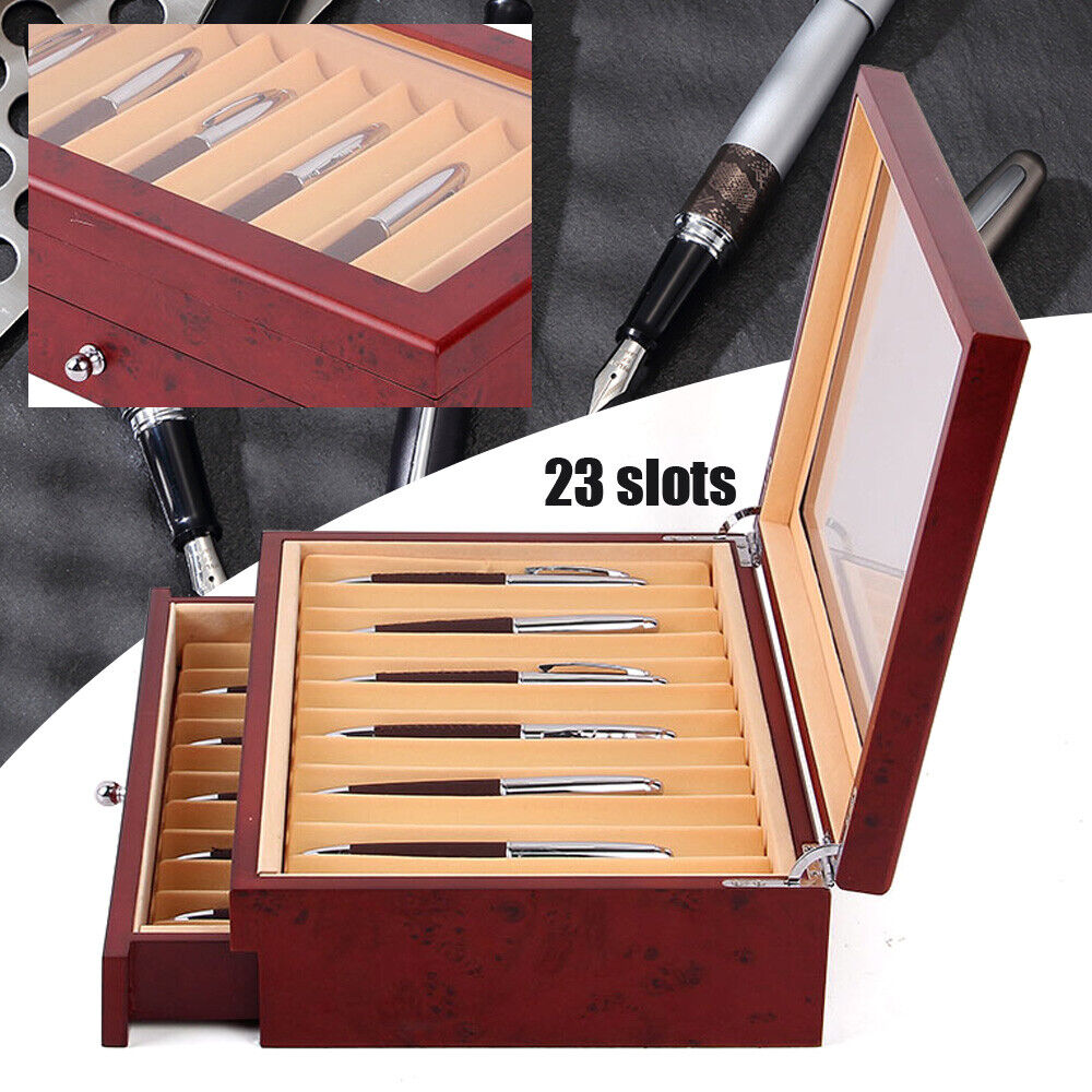 23 Slots Fountain Pen Display Case Wooden Pen Storage Organizer Box Collector